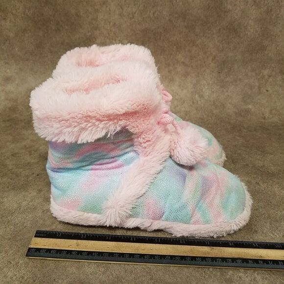 Falls Creek Girls   Size 1-2 Pink Blue Fabric Pull On Ankle Boot Slippers - Picture 4 of 10